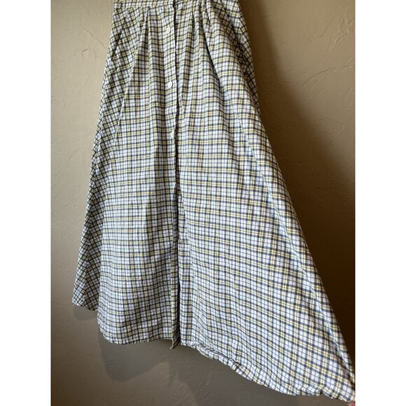 Vintage A Line Full Skirt Plaid Button Down Pockets Preppy 90s Maxi Modi - Picture 4 of 9
